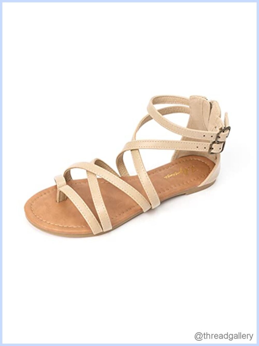 Luffymomo Gladiator Strap Sandals PU Ankle Strap Flats